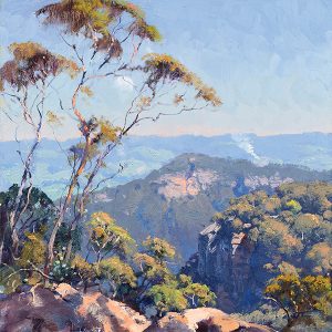 Warwick Fuller landscape painting plein air impressionist Australian bush tree valley sky